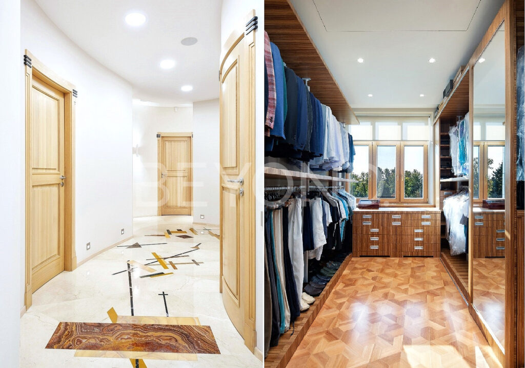 Гардеробная комната с окном в приватной части квартиры